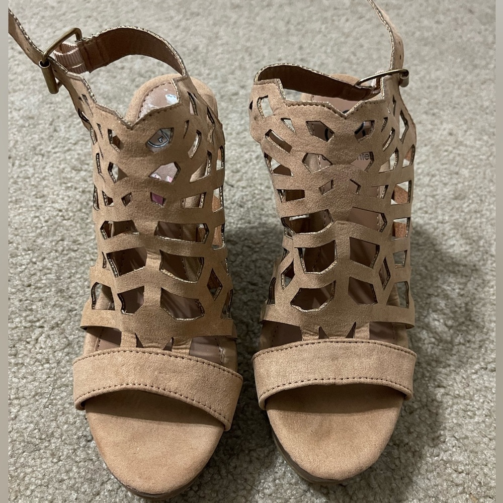 Tan wedge heels. 4 inches. Gently used